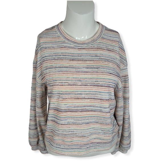 Madewell Bubble Sleeves Crop Sweater In Rainbow Stripes - Picture 4 of 12